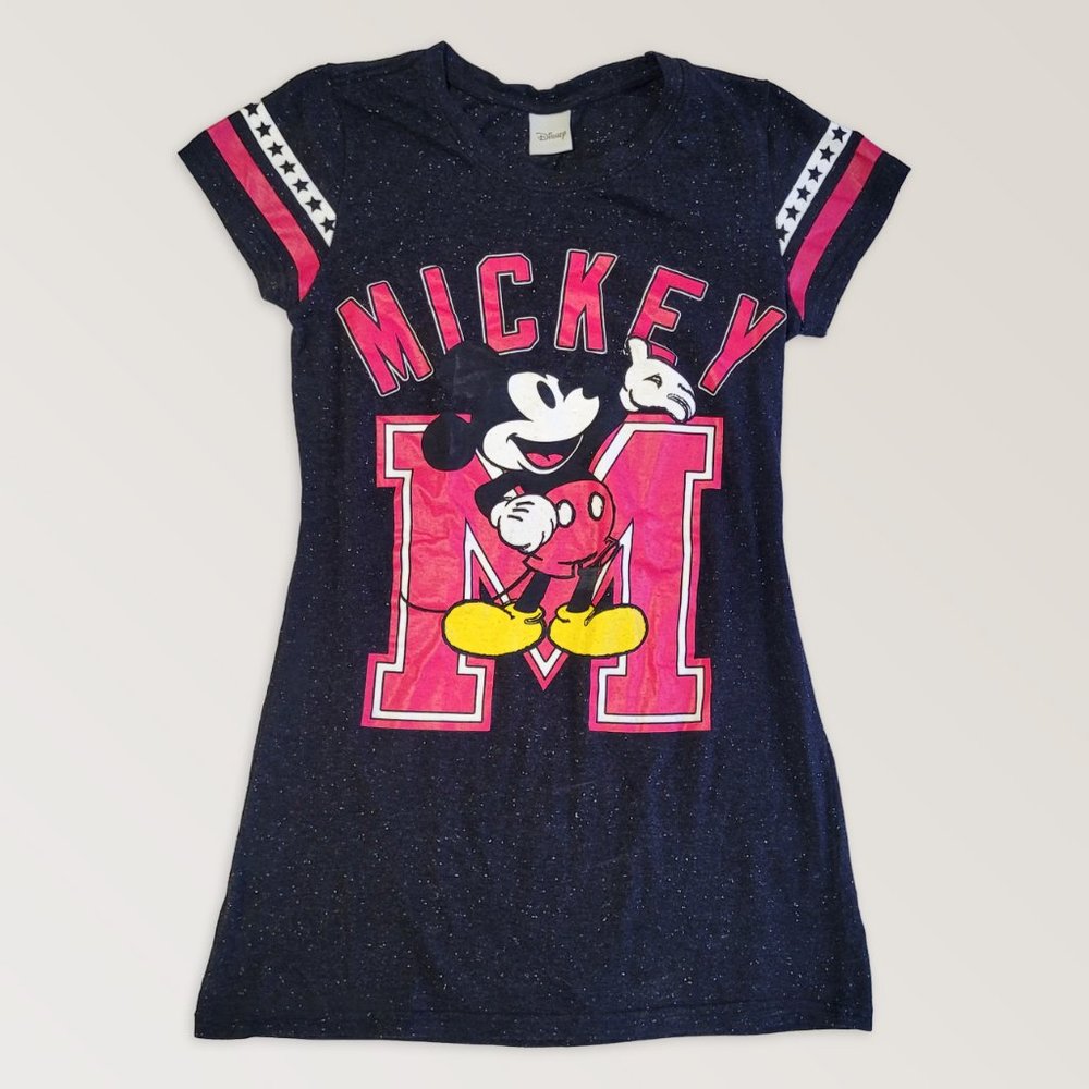 Disney Mickey Mouse Top Short Sleeve, Collegiate Dress, Long T-Shirt, Size XS/S